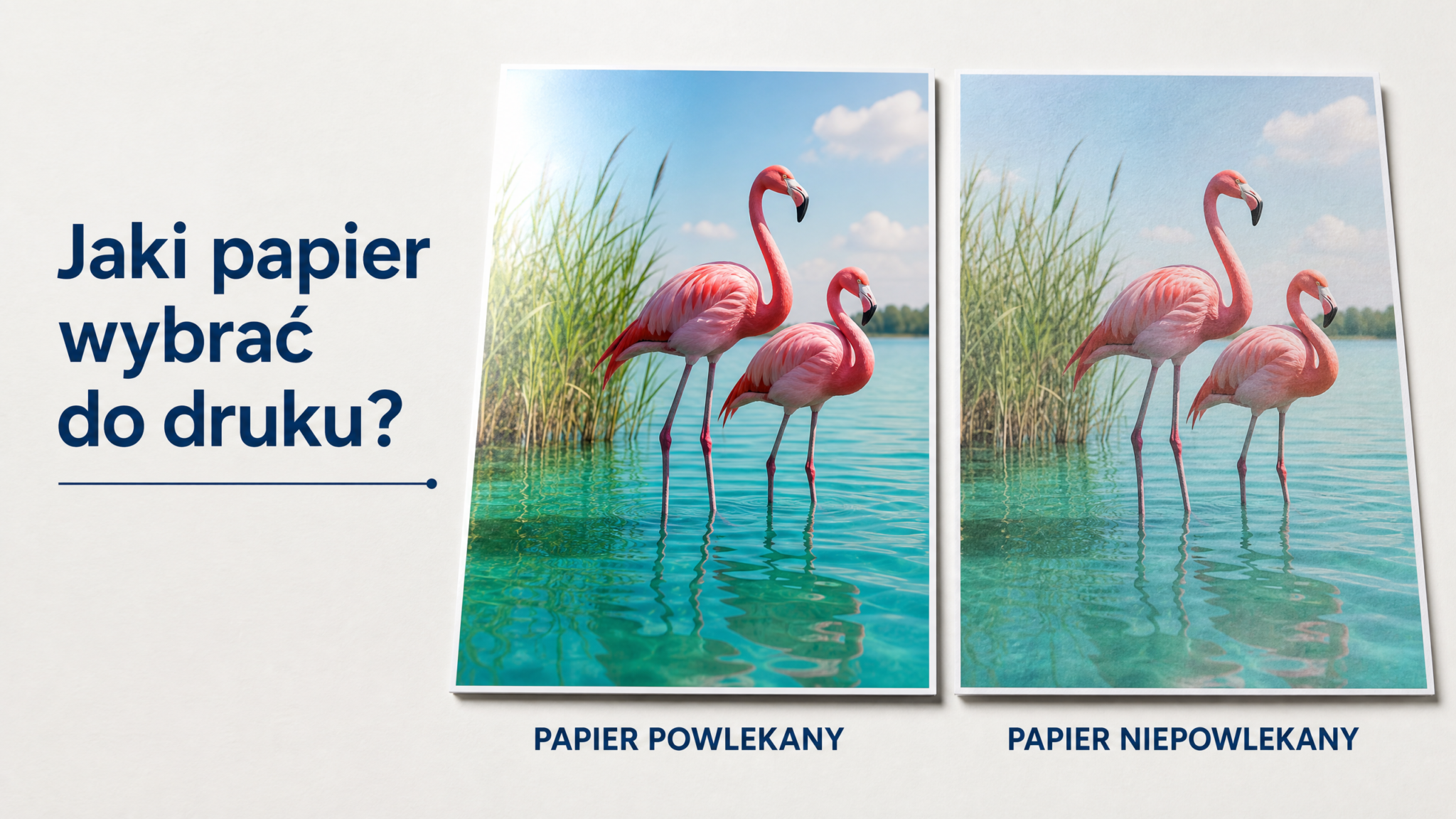 porównanie papieru powlekanego i niepowlekanego na przykładzie zdjęcia flamingów